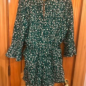 Lulu's Teal and White Patterned Long Sleeve Dress